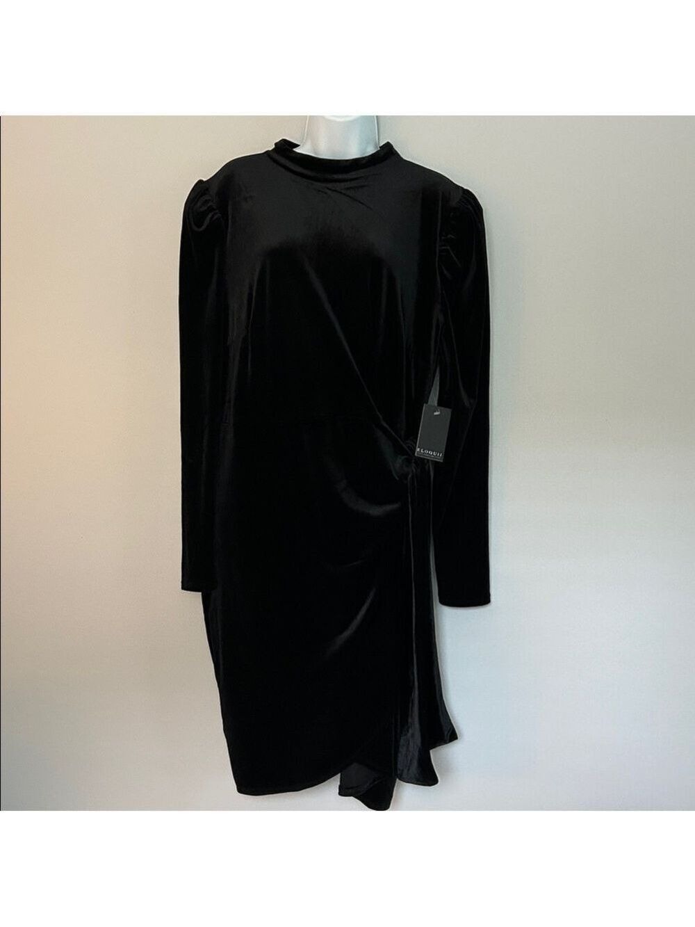 NWT Eloquii Black Velvet Faux Side Tie Dress